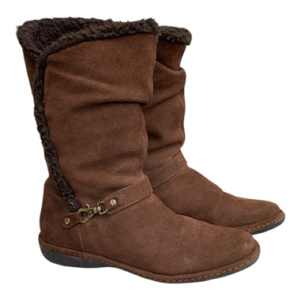 Lands End Warm Faux Sherpa Winter Boots Chocolate Dark Brown‎ Suede Size 7.5